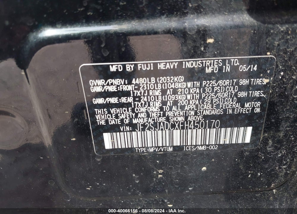 2015 SUBARU FORESTER 2.5I PREMIUM VIN: JF2SJADCXFH450170