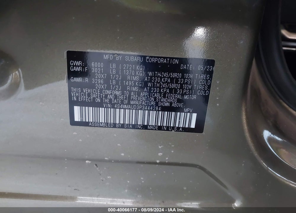 2023 SUBARU ASCENT LIMITED 7-PASSENGER VIN: 4S4WMAUD3P3444284