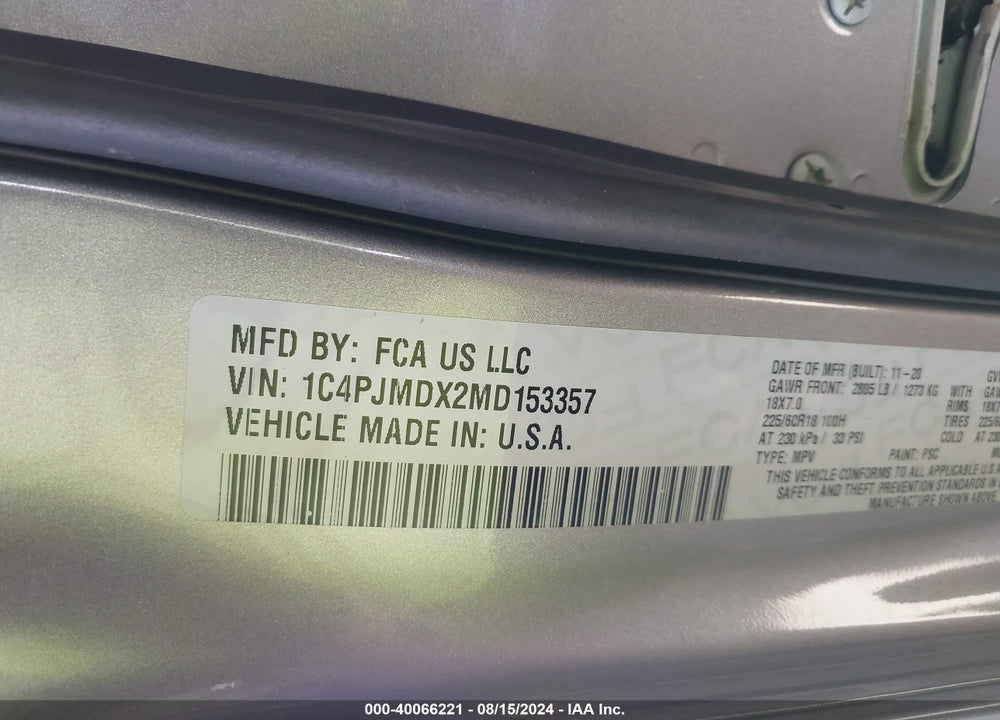 2021 JEEP CHEROKEE LIMITED 4X4 VIN: 1C4PJMDX2MD153357