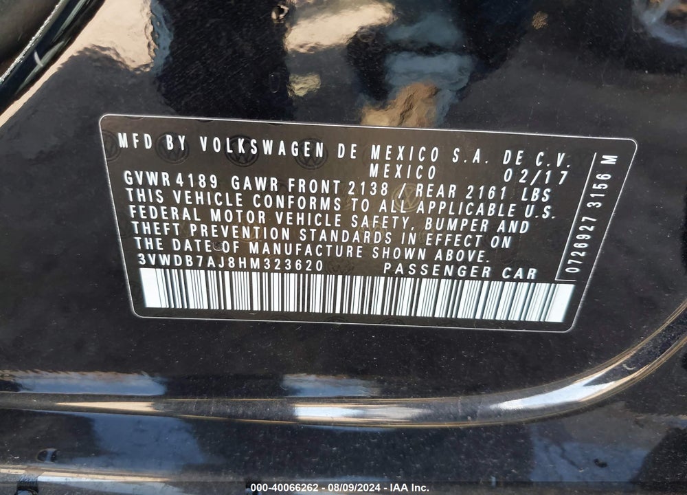 2017 VOLKSWAGEN JETTA 1.4T SE VIN: 3VWDB7AJ8HM323620