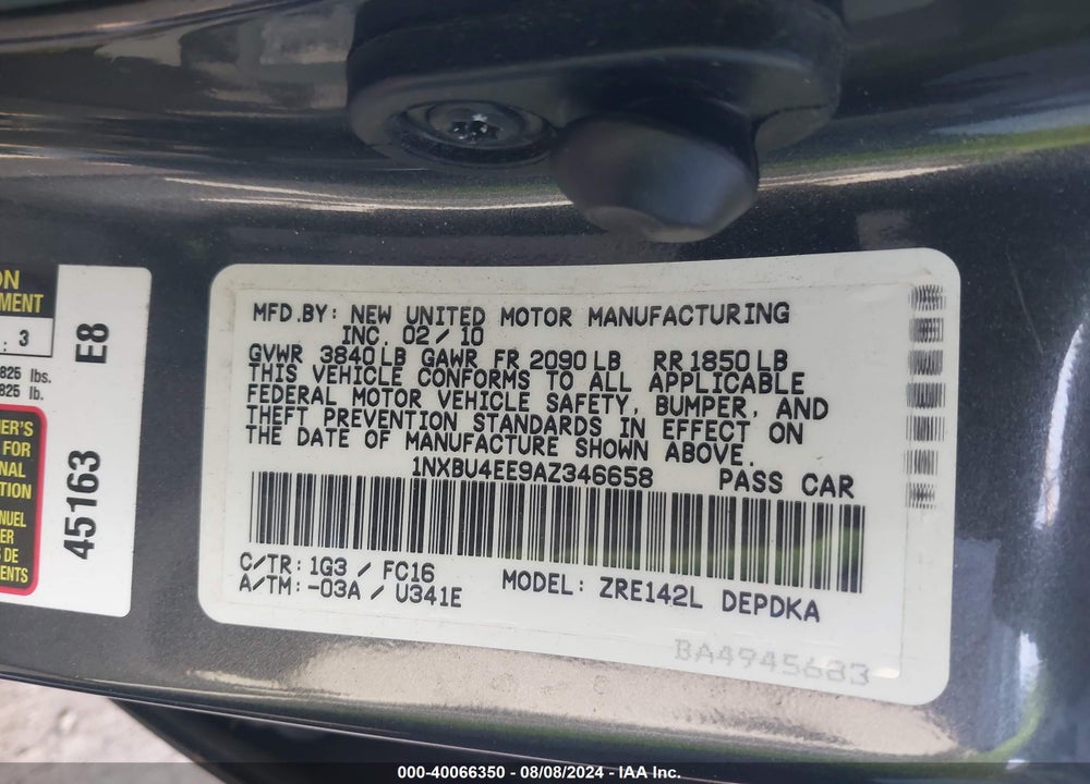 2010 TOYOTA COROLLA LE VIN: 1NXBU4EE9AZ346658
