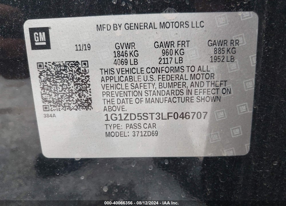 2020 CHEVROLET MALIBU FWD LT VIN: 1G1ZD5ST3LF046707