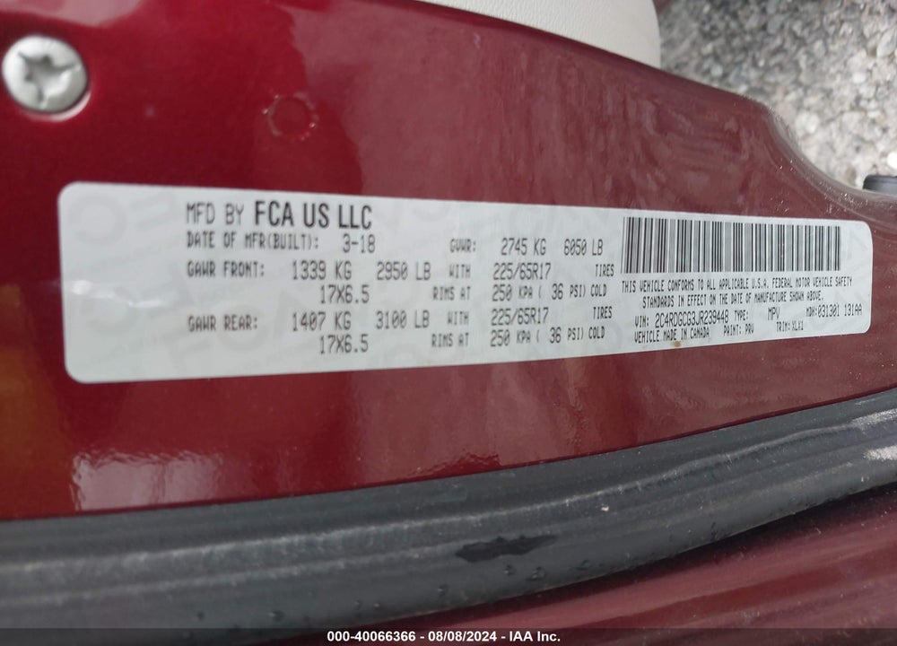 2018 DODGE GRAND CARAVAN SXT VIN: 2C4RDGCG3JR239448