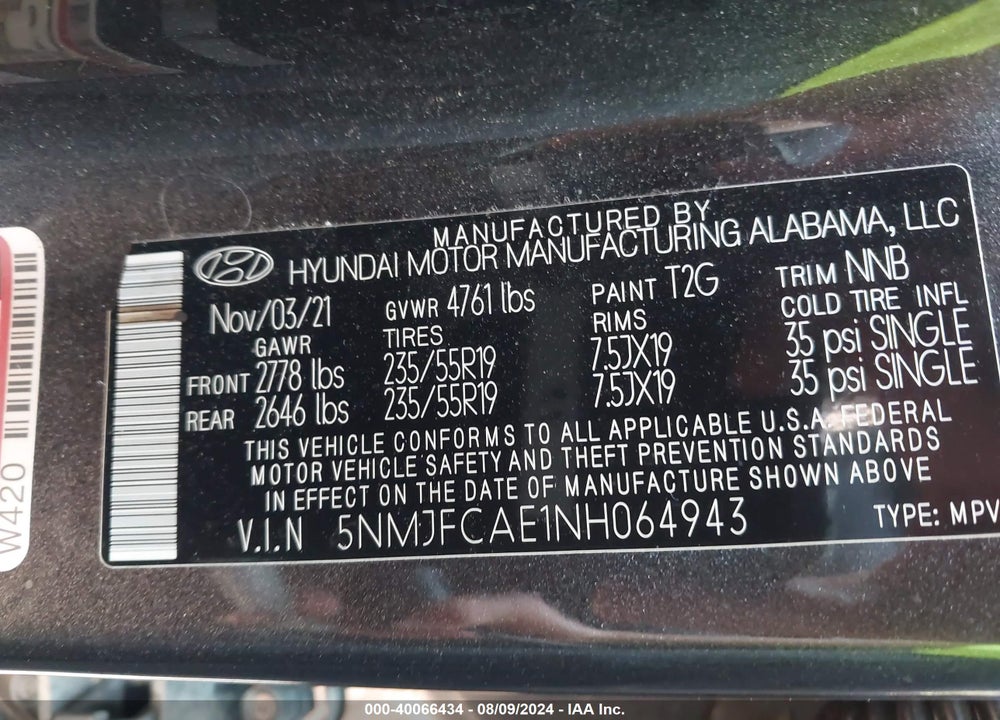 2022 HYUNDAI TUCSON SEL VIN: 5NMJFCAE1NH064943