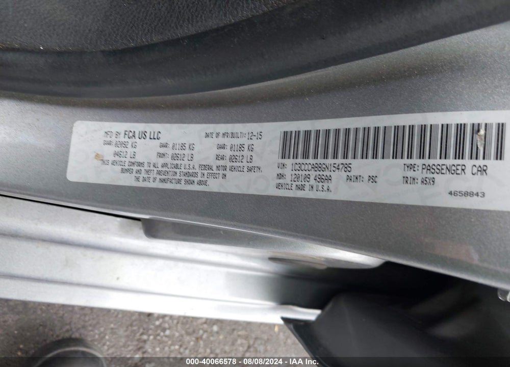 2016 CHRYSLER 200 VIN: 1C3CCCAB8GN154785