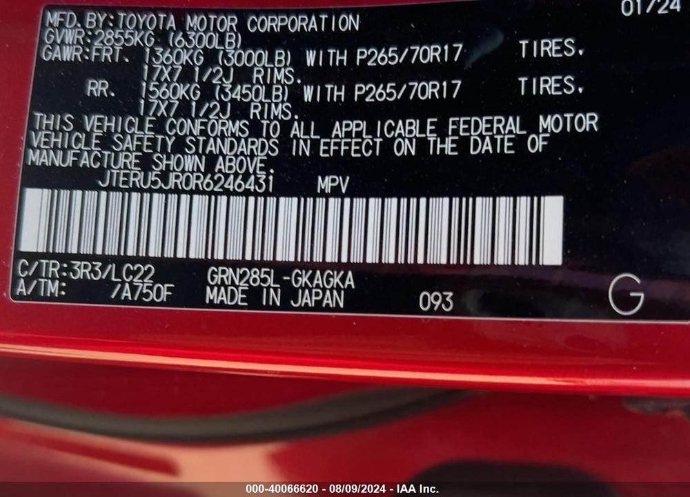 2024 TOYOTA 4RUNNER TRD OFF ROAD PREMIUM VIN: JTERU5JR0R6246431