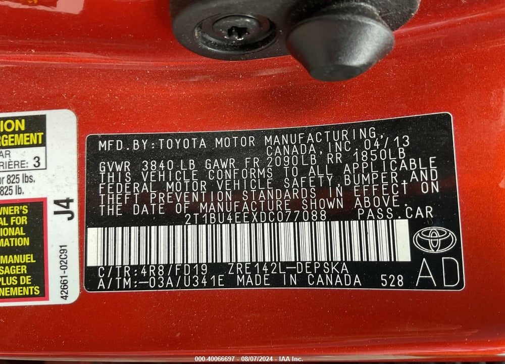 2013 TOYOTA COROLLA S SPECIAL EDITION VIN: 2T1BU4EEXDC077088
