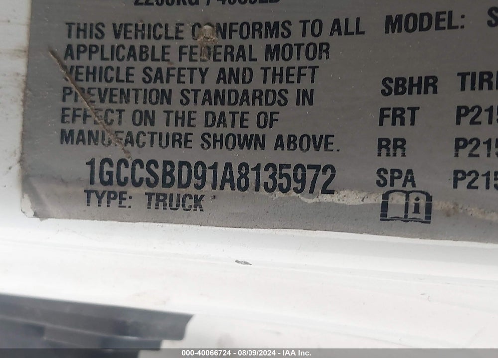 2010 CHEVROLET COLORADO WORK TRUCK VIN: 1GCCSBD91A8135972