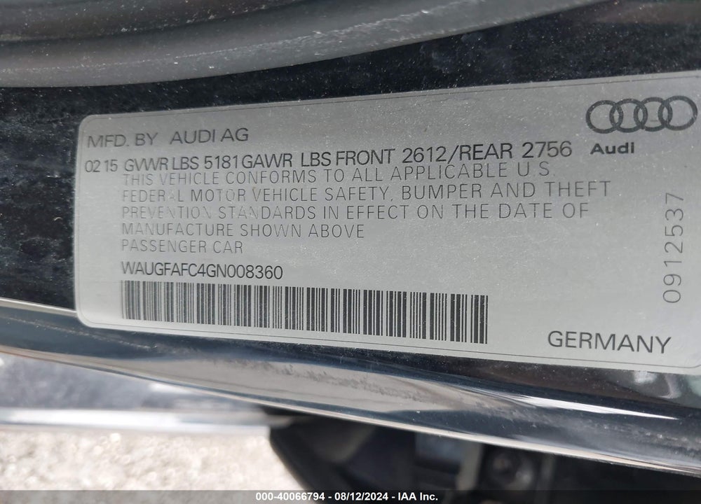 2016 AUDI A6 2.0T PREMIUM PLUS VIN: WAUGFAFC4GN008360