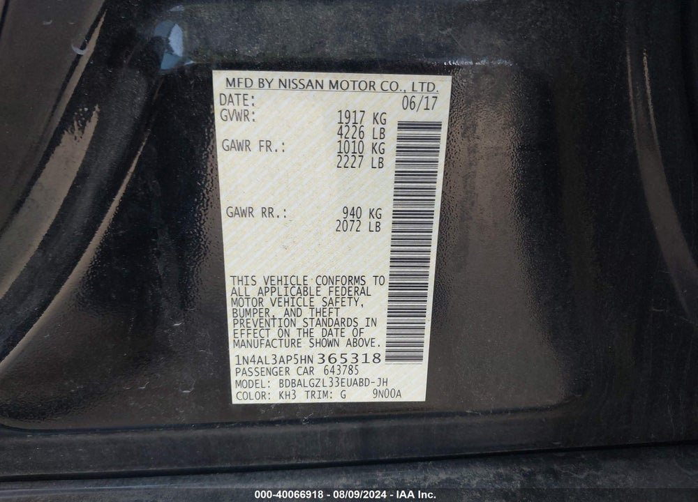 2017 NISSAN ALTIMA 2.5 S VIN: 1N4AL3AP5HN365318
