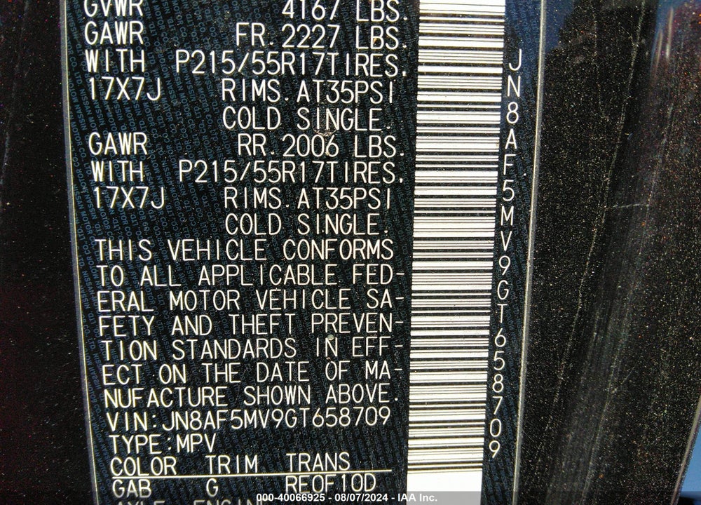 2016 NISSAN JUKE S VIN: JN8AF5MV9GT658709