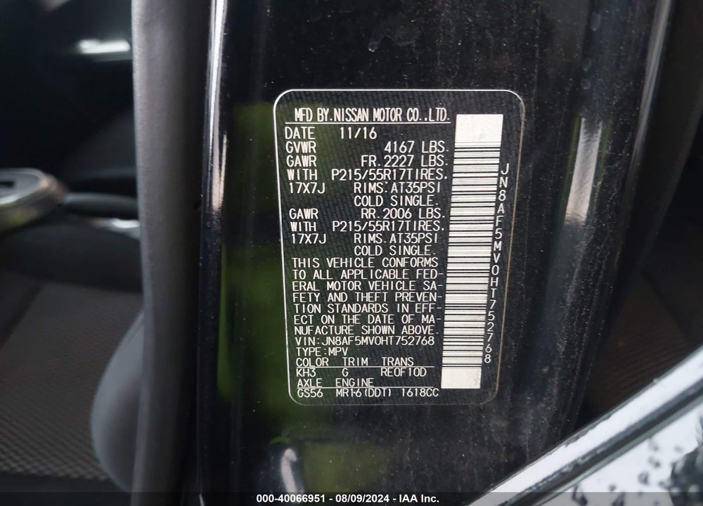 2017 NISSAN JUKE S VIN: JN8AF5MV0HT752768