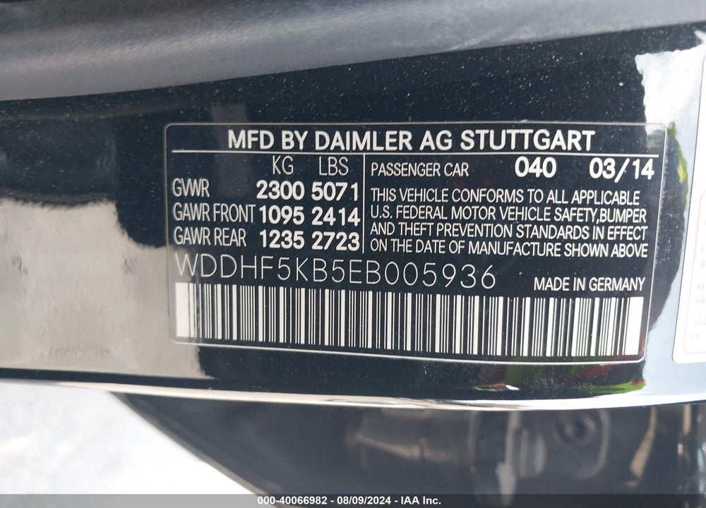 2014 MERCEDES-BENZ E 350 VIN: WDDHF5KB5EB005936