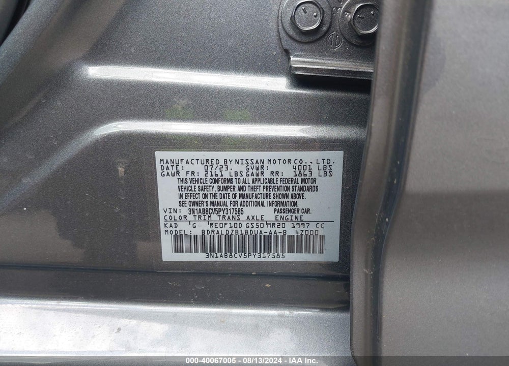 2023 NISSAN SENTRA SV XTRONIC CVT VIN: 3N1AB8CV5PY317585