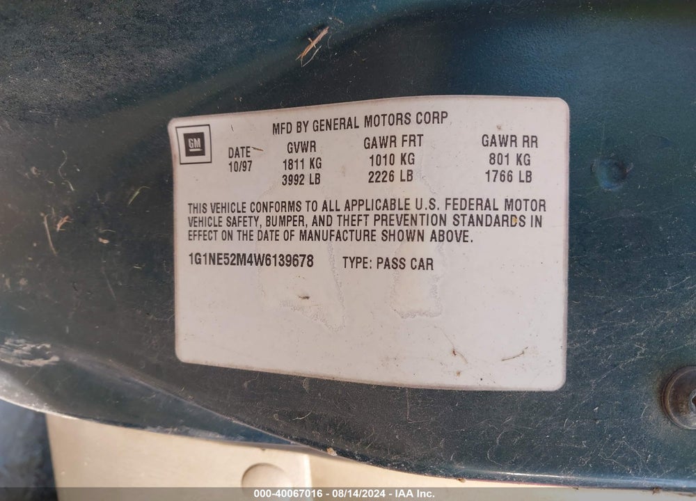 1998 CHEVROLET MALIBU LS VIN: 1G1NE52M4W6139678