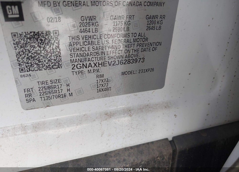 2018 CHEVROLET EQUINOX LS VIN: 2GNAXHEV2J6283973
