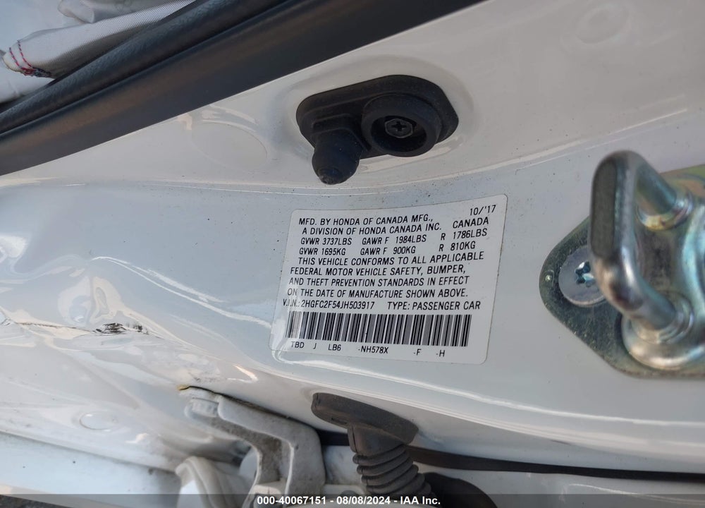 2018 HONDA CIVIC LX VIN: 2HGFC2F54JH503917