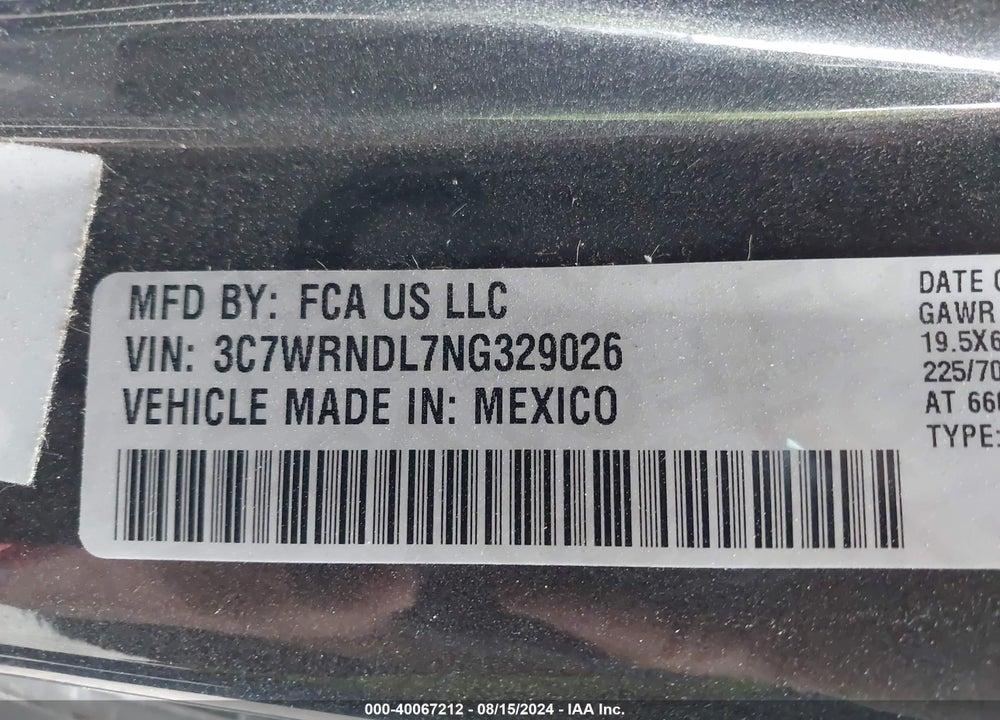 2022 RAM 5500 CHASSIS TRADESMAN/SLT VIN: 3C7WRNDL7NG329026
