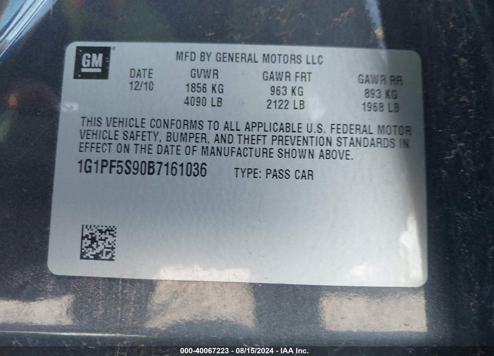 2011 CHEVROLET CRUZE 1LT VIN: 1G1PF5S90B7161036