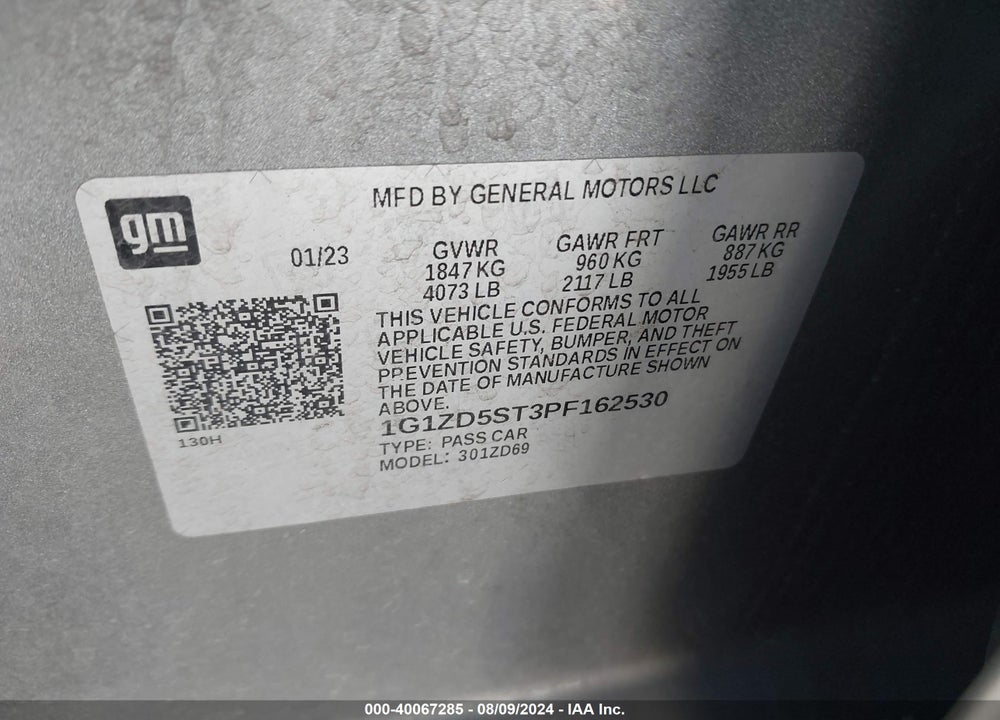 2023 CHEVROLET MALIBU FWD 1LT VIN: 1G1ZD5ST3PF162530