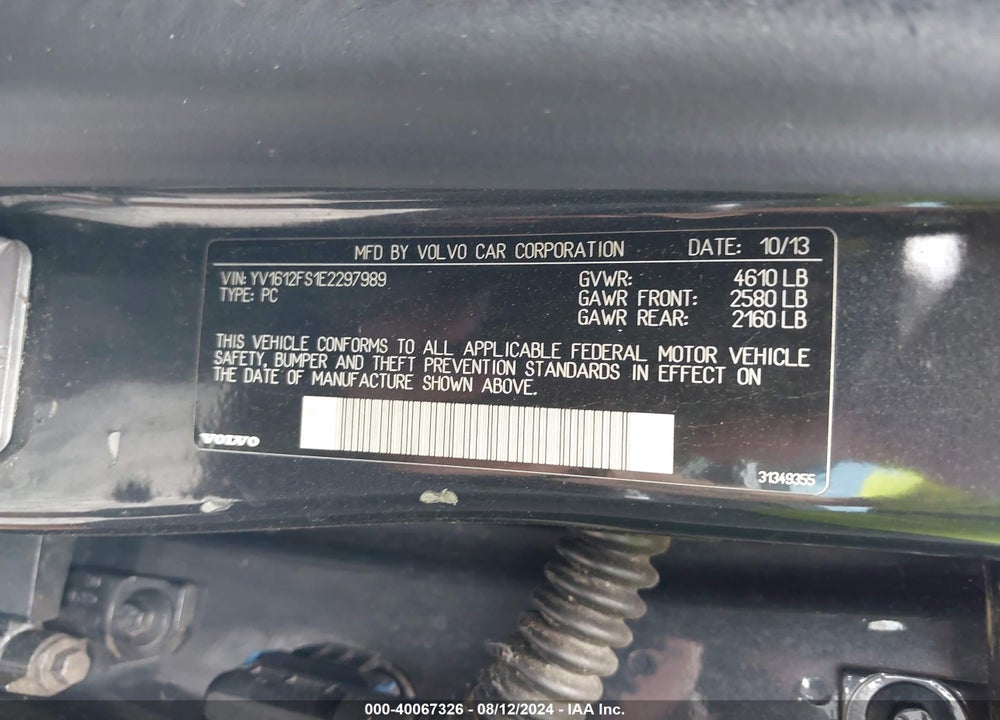 2014 VOLVO S60 T5/T5 PLATINUM/T5 PREMIER/T5 PREMIER PLUS VIN: YV1612FS1E2297989