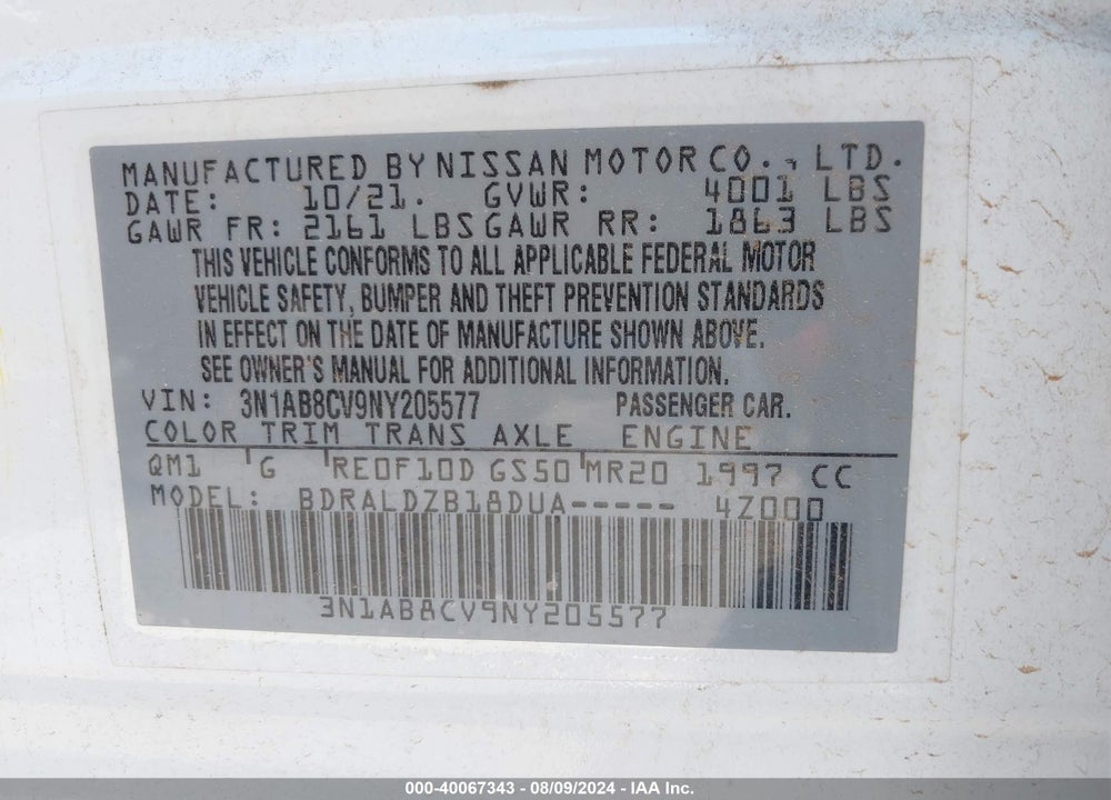2022 NISSAN SENTRA SV XTRONIC CVT VIN: 3N1AB8CV9NY205577