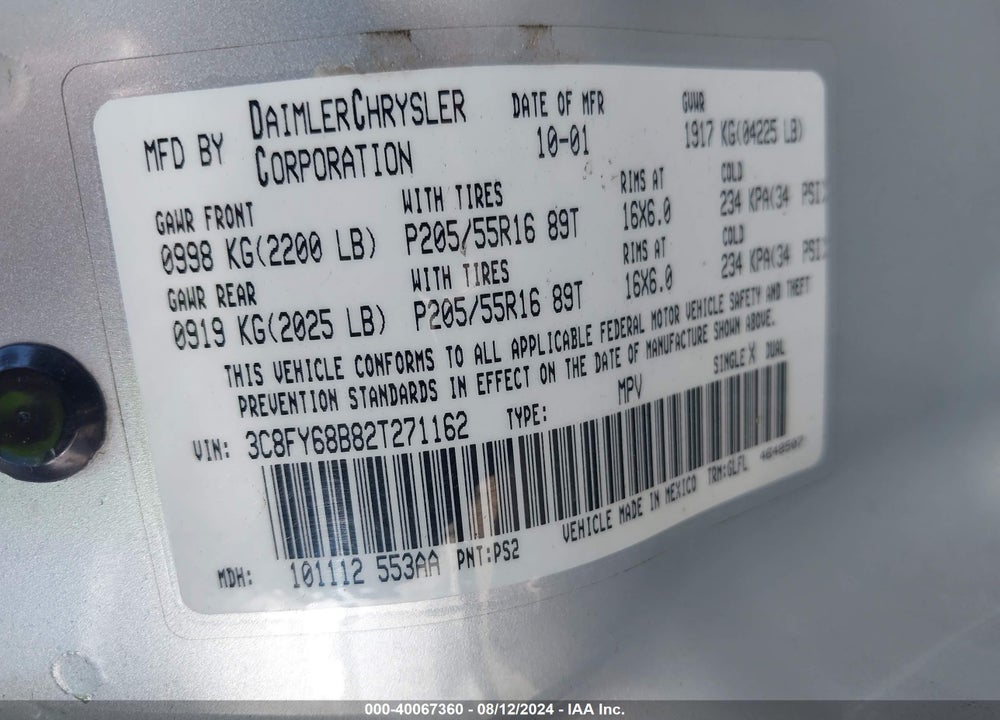 2002 CHRYSLER PT CRUISER LIMITED VIN: 3C8FY68B82T271162