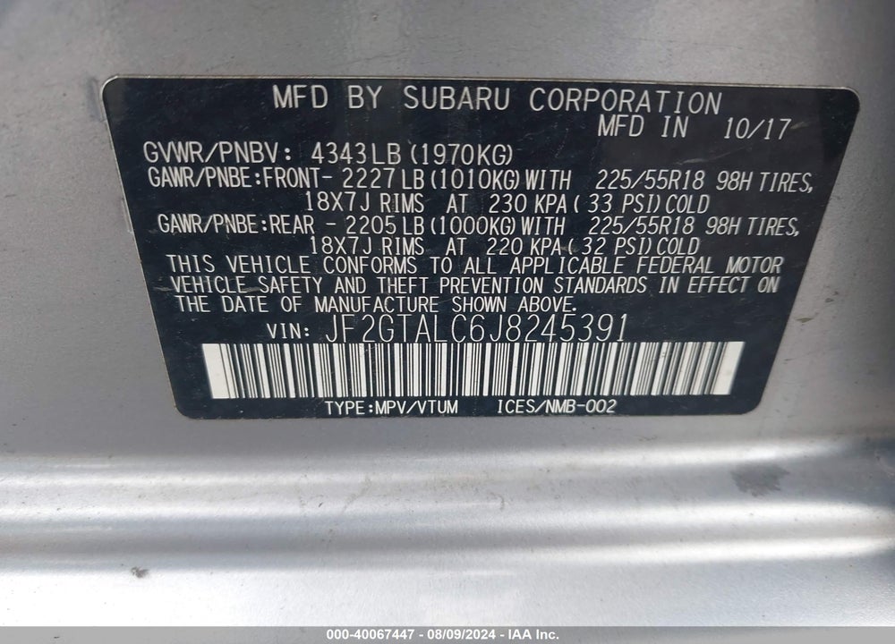 2018 SUBARU CROSSTREK 2.0I LIMITED VIN: JF2GTALC6J8245391