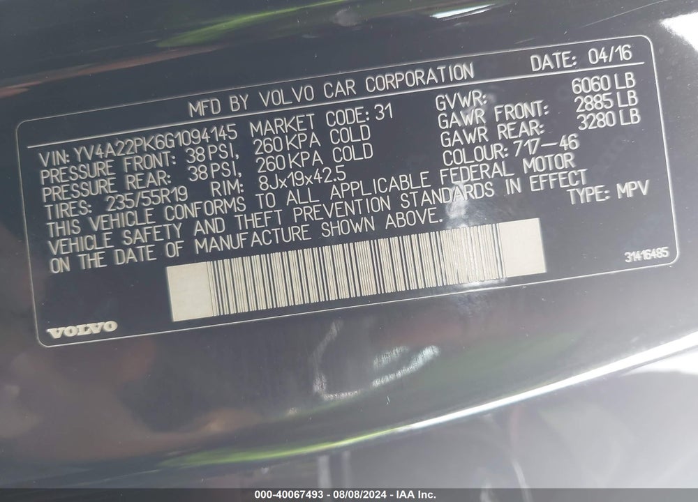 2016 VOLVO XC90 T6 MOMENTUM VIN: YV4A22PK6G1094145