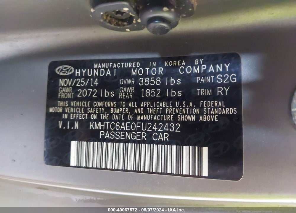 2015 HYUNDAI VELOSTER TURBO VIN: KMHTC6AE0FU242432