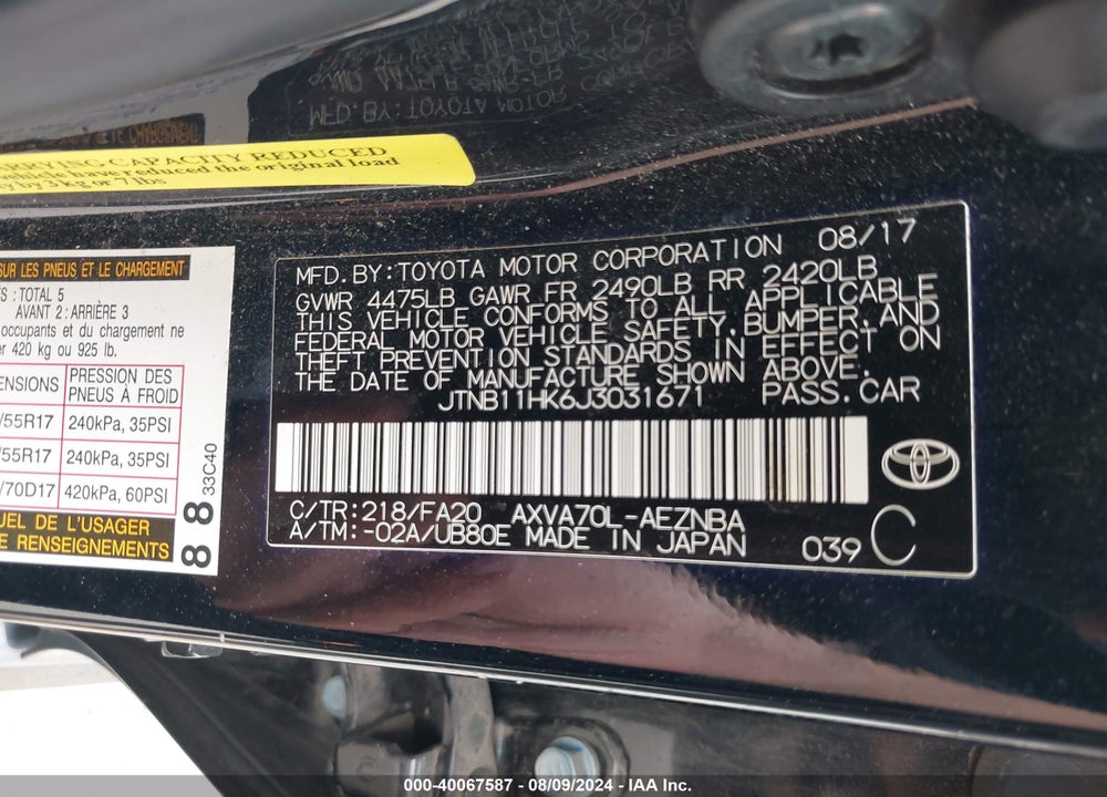 2018 TOYOTA CAMRY LE VIN: JTNB11HK6J3031671