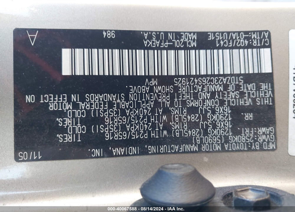 2006 TOYOTA SIENNA LE VIN: 5TDZA23C26S421925