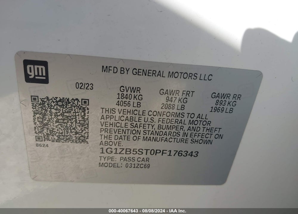 2023 CHEVROLET MALIBU FWD LS VIN: 1G1ZB5ST0PF176343