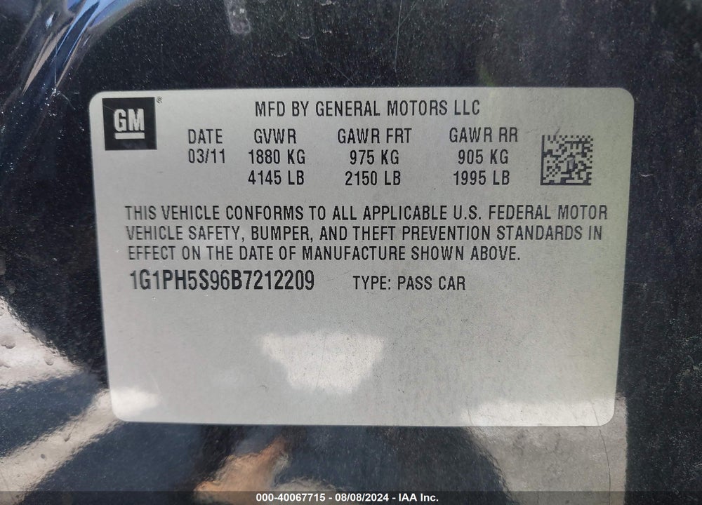 2011 CHEVROLET CRUZE LTZ VIN: 1G1PH5S96B7212209
