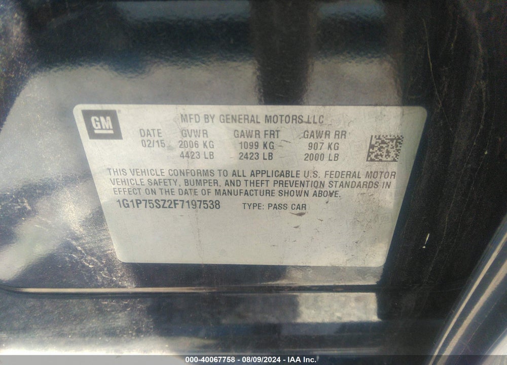 2015 CHEVROLET CRUZE DIESEL VIN: 1G1P75SZ2F7197538