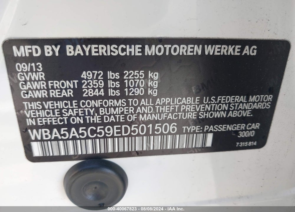 2014 BMW 528I VIN: WBA5A5C59ED501506