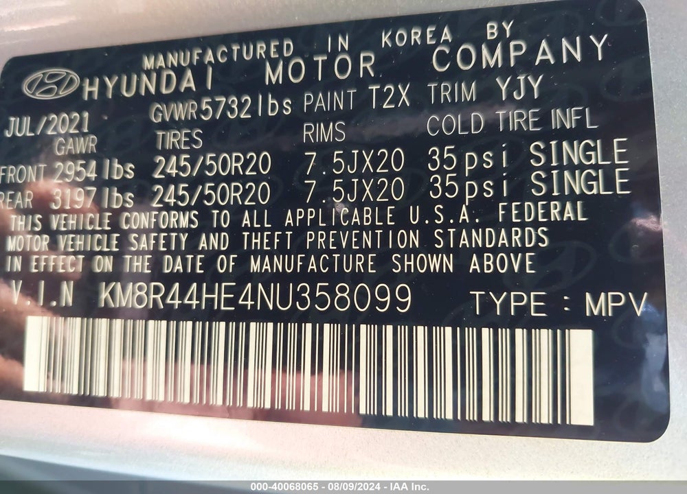 2022 HYUNDAI PALISADE SEL VIN: KM8R44HE4NU358099