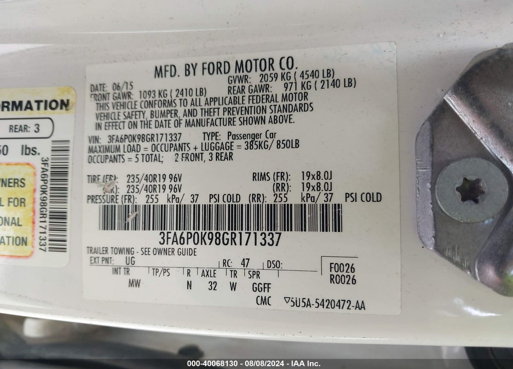 2016 FORD FUSION TITANIUM VIN: 3FA6P0K98GR171337