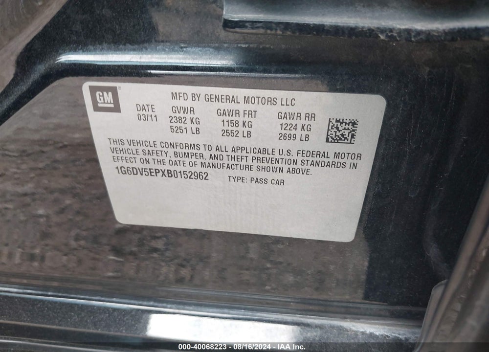 2011 CADILLAC CTS-V VIN: 1G6DV5EPXB0152962