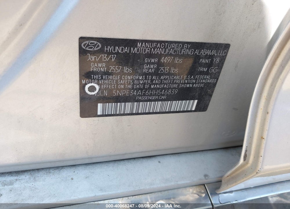2017 HYUNDAI SONATA SPORT VIN: 5NPE34AF6HH546839