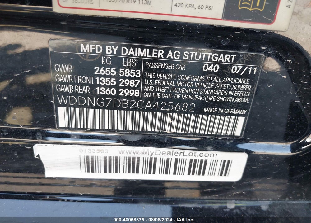 2012 MERCEDES-BENZ S 550 VIN: WDDNG7DB2CA425682