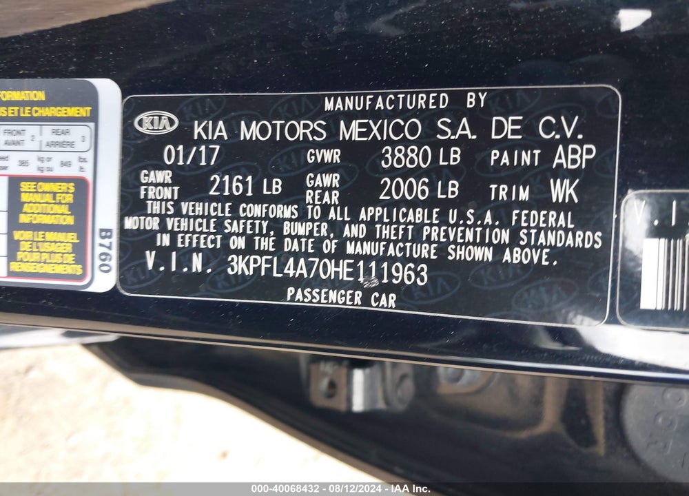 2017 KIA FORTE LX VIN: 3KPFL4A70HE111963
