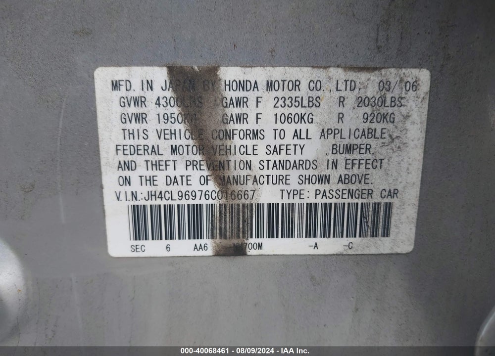 2006 ACURA TSX VIN: JH4CL96976C016667