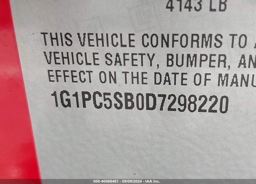 2013 CHEVROLET CRUZE 1LT AUTO VIN: 1G1PC5SB0D7298220