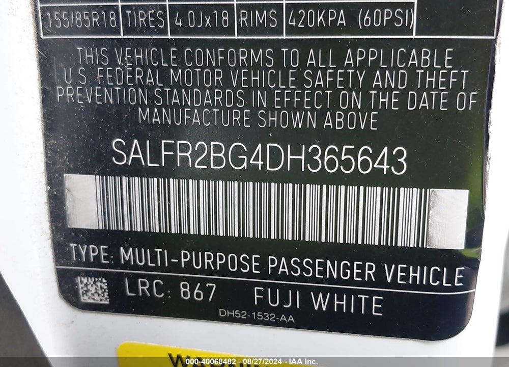 2013 LAND ROVER LR2 VIN: SALFR2BG4DH365643