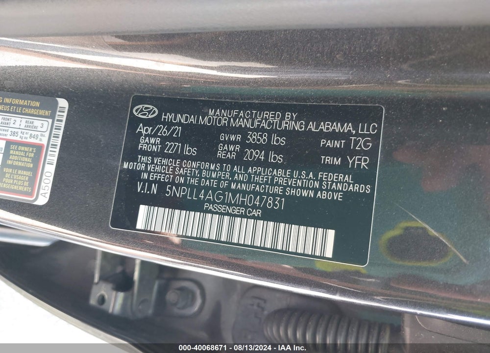 2021 HYUNDAI ELANTRA SE VIN: 5NPLL4AG1MH047831