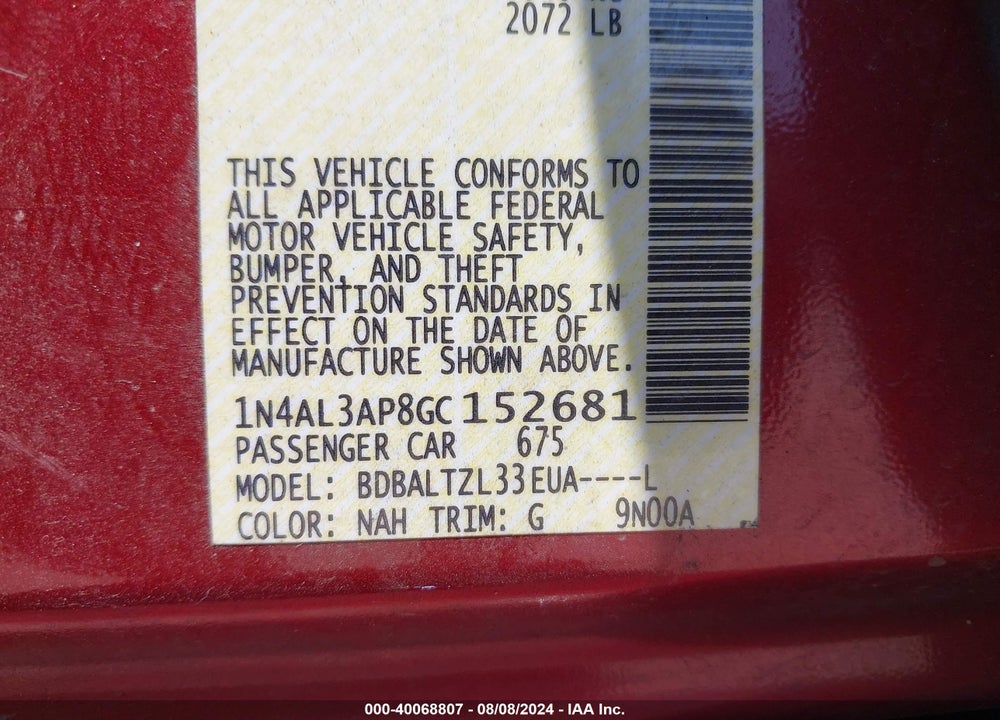 2016 NISSAN ALTIMA 2.5 SL VIN: 1N4AL3AP8GC152681