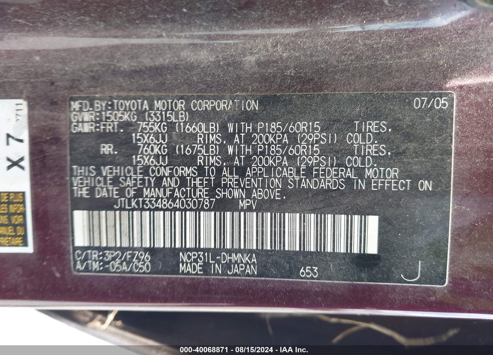 2006 SCION XB VIN: JTLKT334864030787