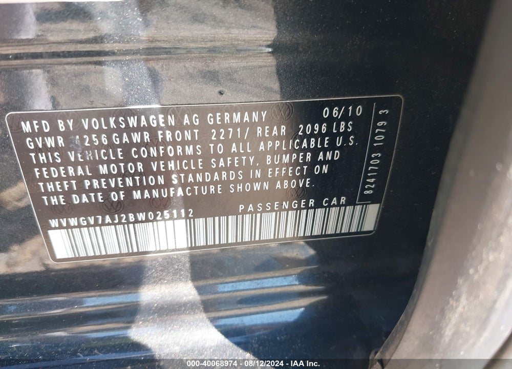 2011 VOLKSWAGEN GTI 4-DOOR/4-DOOR AUTOBAHN VIN: WVWGV7AJ2BW025112
