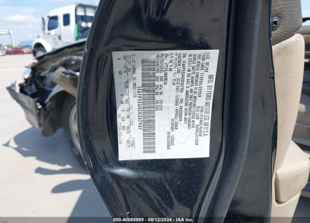 2002 FORD TAURUS VIN: 1FAFP55U42G267947